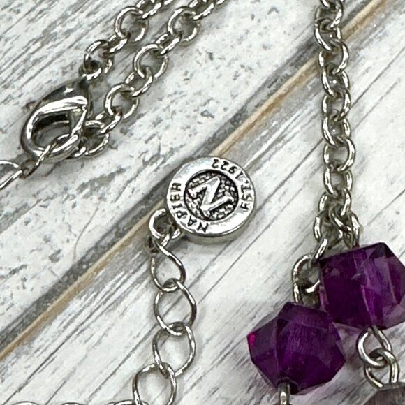 Napier Double Tier Beaded Necklace Silver Tone Purple Adjustable Length - Picture 3 of 3